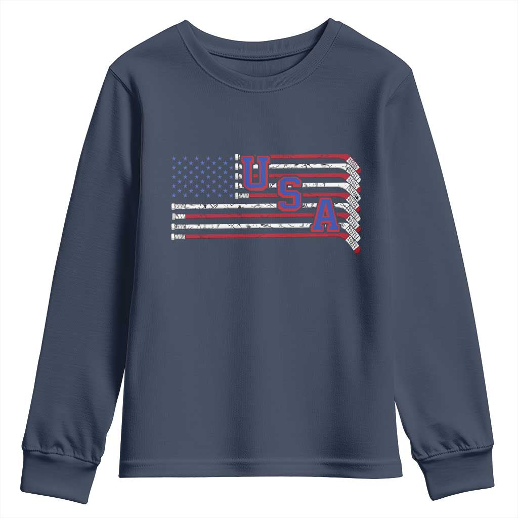 Ice Hockey Sticks American Flag Youth Sweatshirt Patriotic Hockey Fan