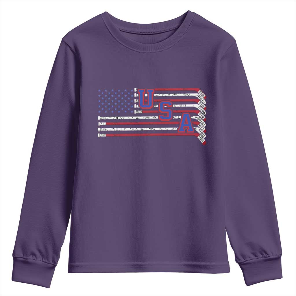 Ice Hockey Sticks American Flag Youth Sweatshirt Patriotic Hockey Fan