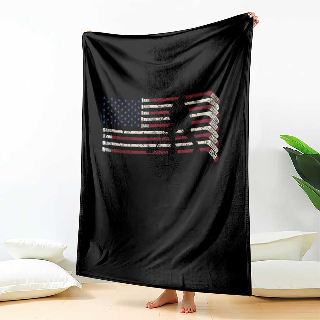 Patriotic Ice Hockey Sticks American Flag Throw Blanket