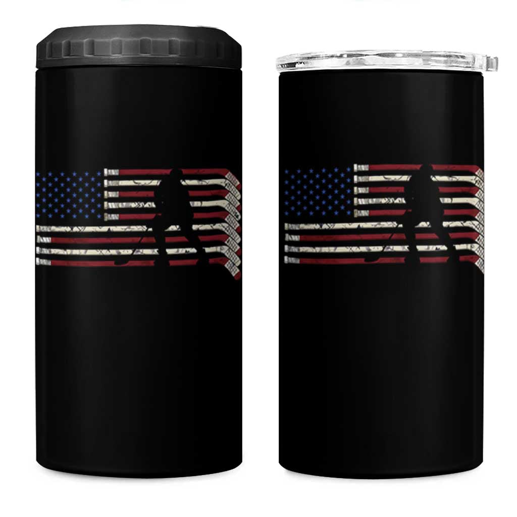 Patriotic Ice Hockey Sticks American Flag 4 in 1 Can Cooler Tumbler