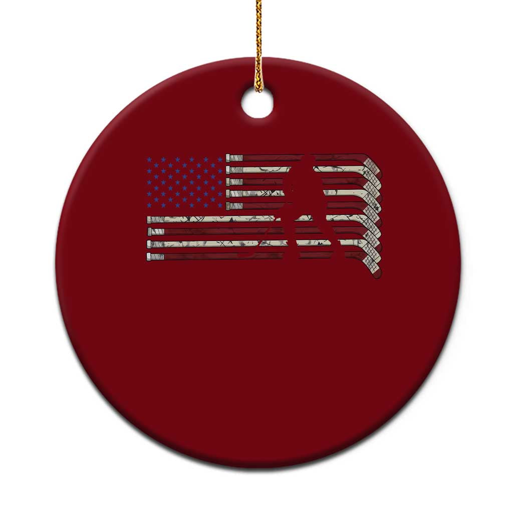 Patriotic Ice Hockey Sticks American Flag Ceramic Ornament