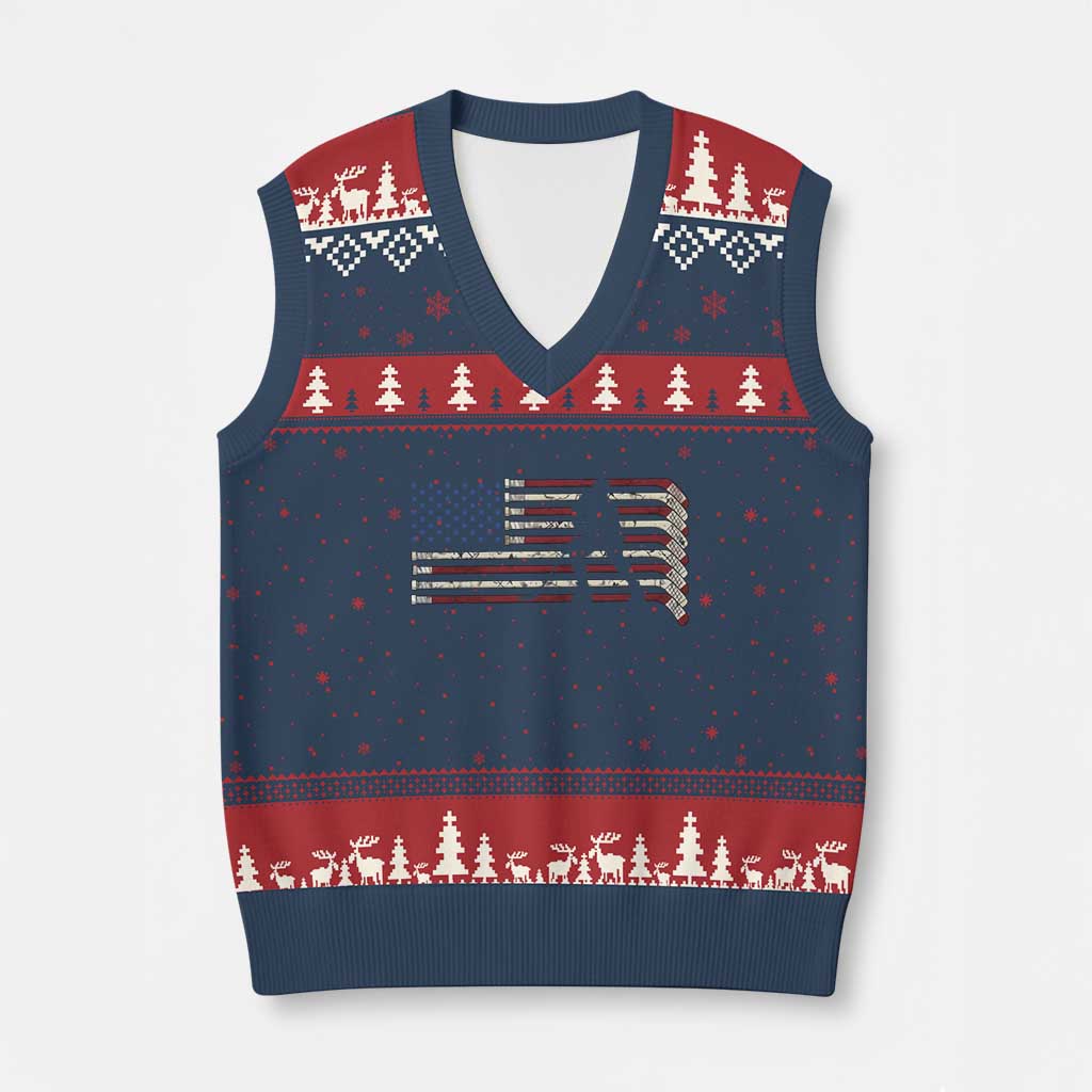 Patriotic Ice Hockey Sticks American Flag V-Neck Knit Sweater Vest
