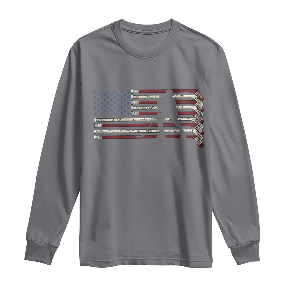 Patriotic Ice Hockey Sticks American Flag Long Sleeve Shirt