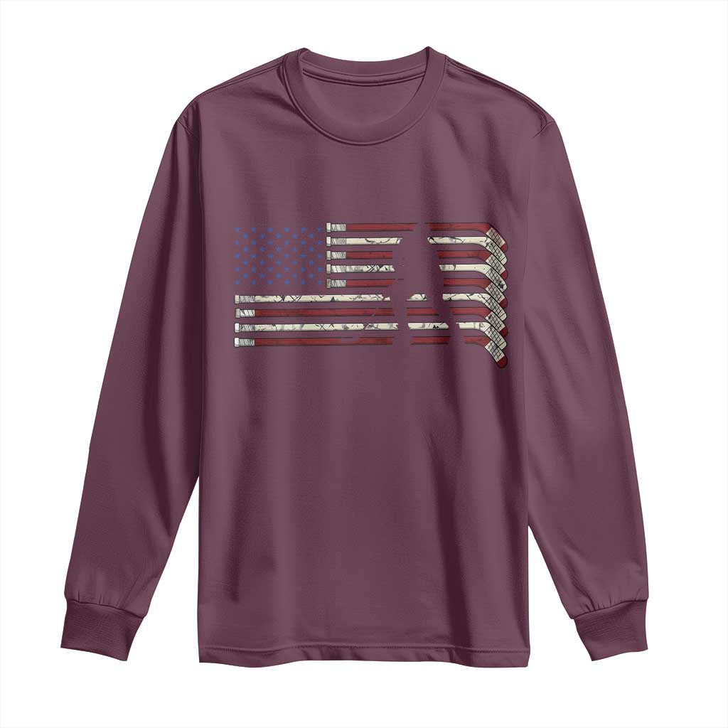 Patriotic Ice Hockey Sticks American Flag Long Sleeve Shirt