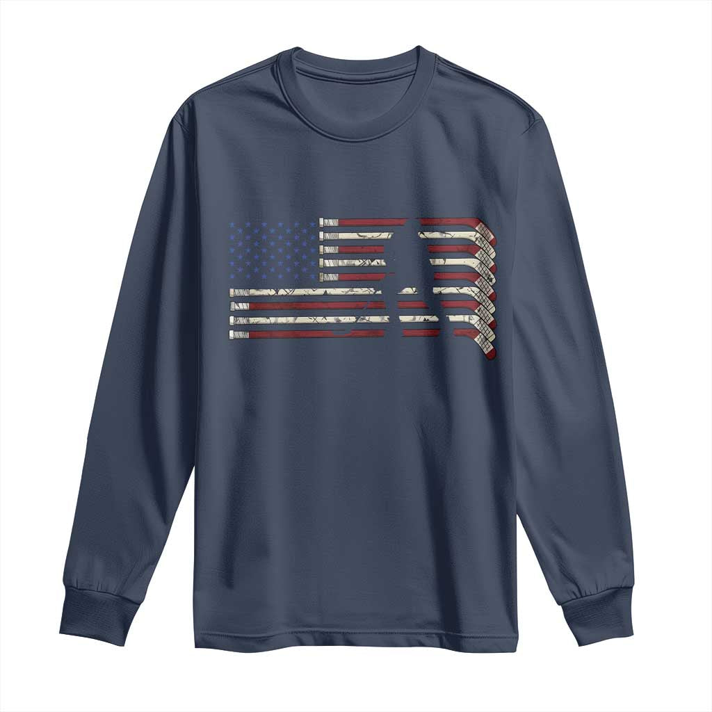 Patriotic Ice Hockey Sticks American Flag Long Sleeve Shirt