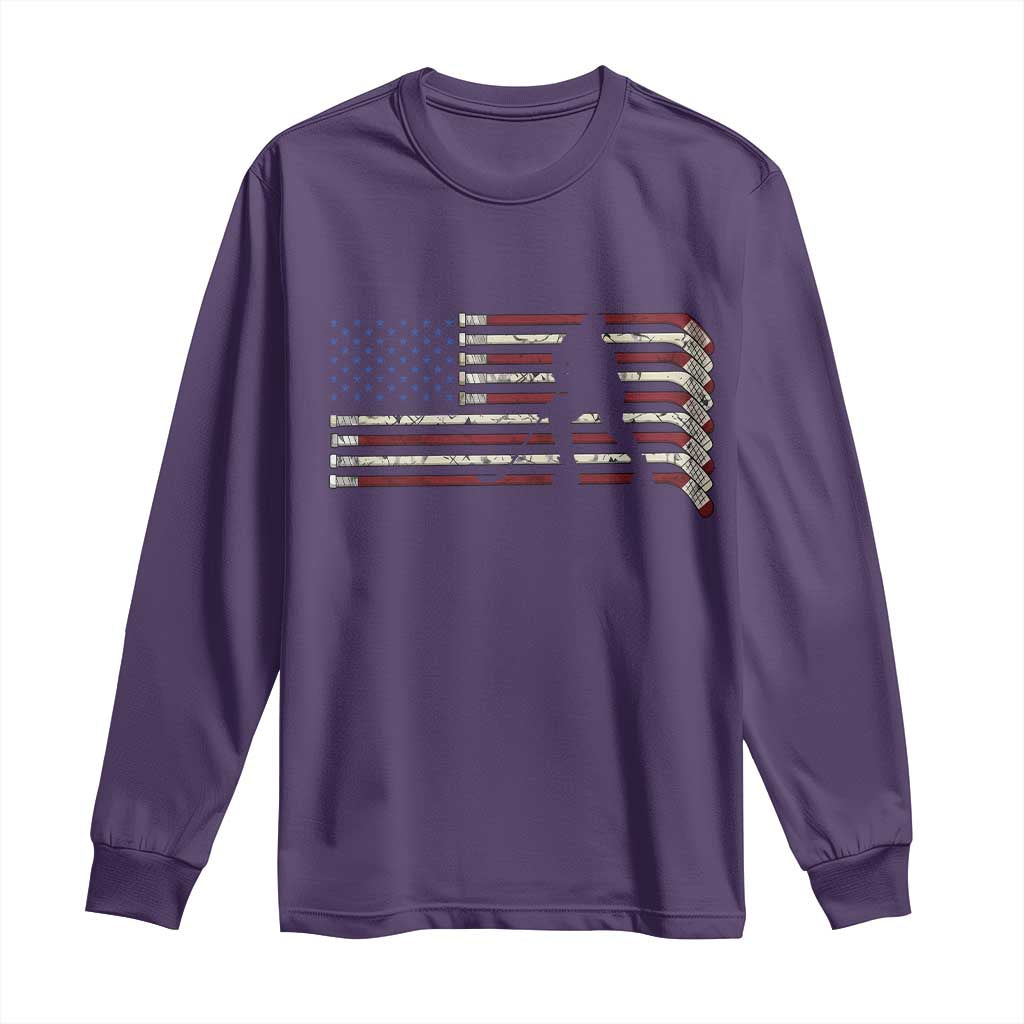 Patriotic Ice Hockey Sticks American Flag Long Sleeve Shirt