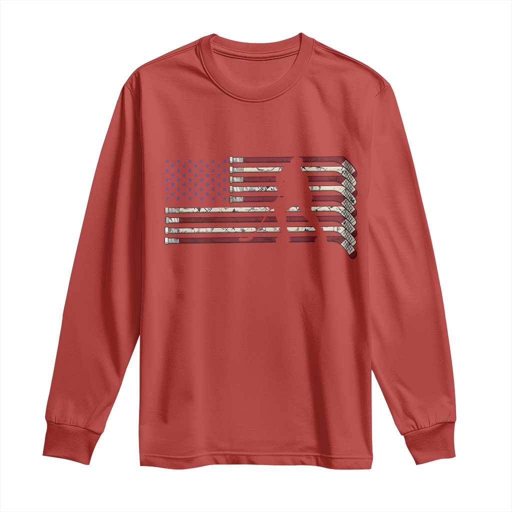 Patriotic Ice Hockey Sticks American Flag Long Sleeve Shirt
