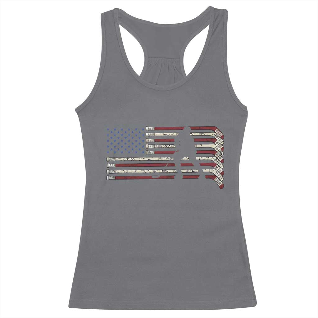 Patriotic Ice Hockey Sticks American Flag Racerback Tank Top