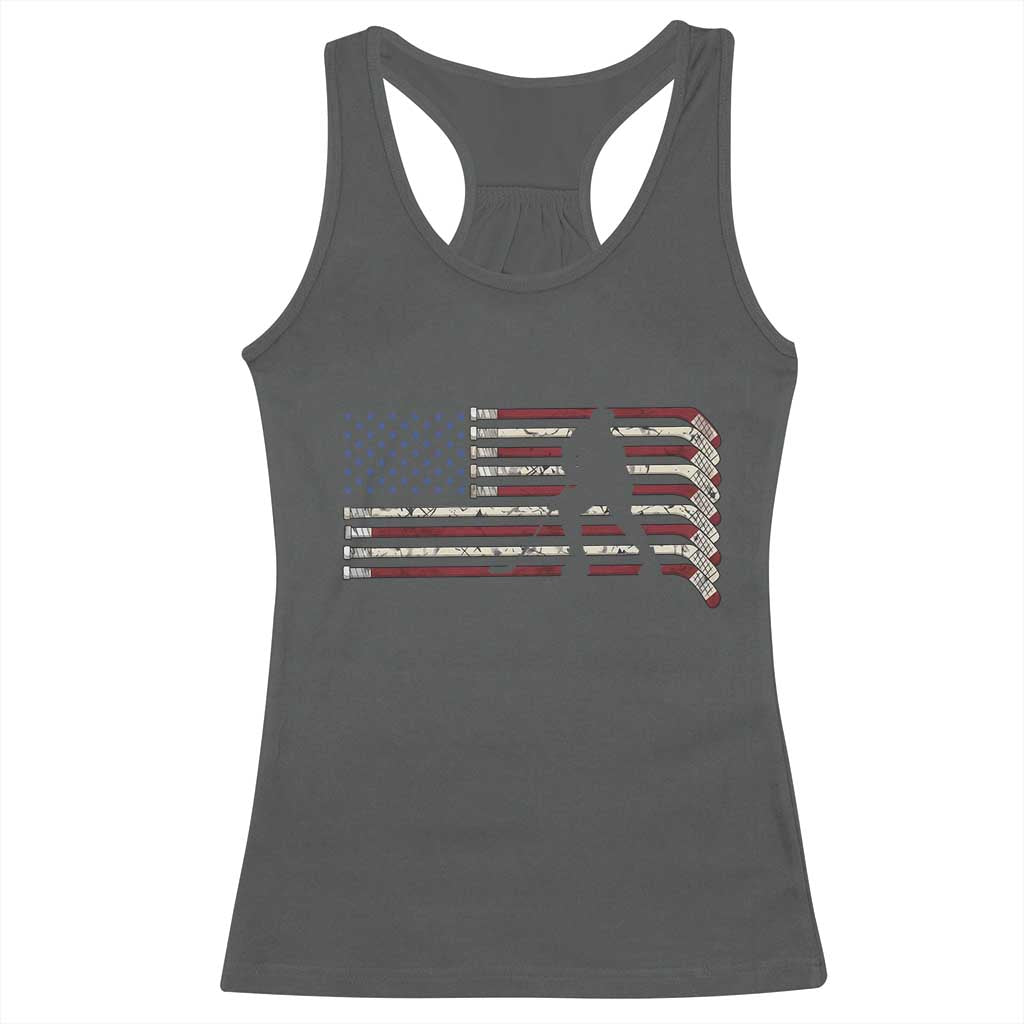 Patriotic Ice Hockey Sticks American Flag Racerback Tank Top
