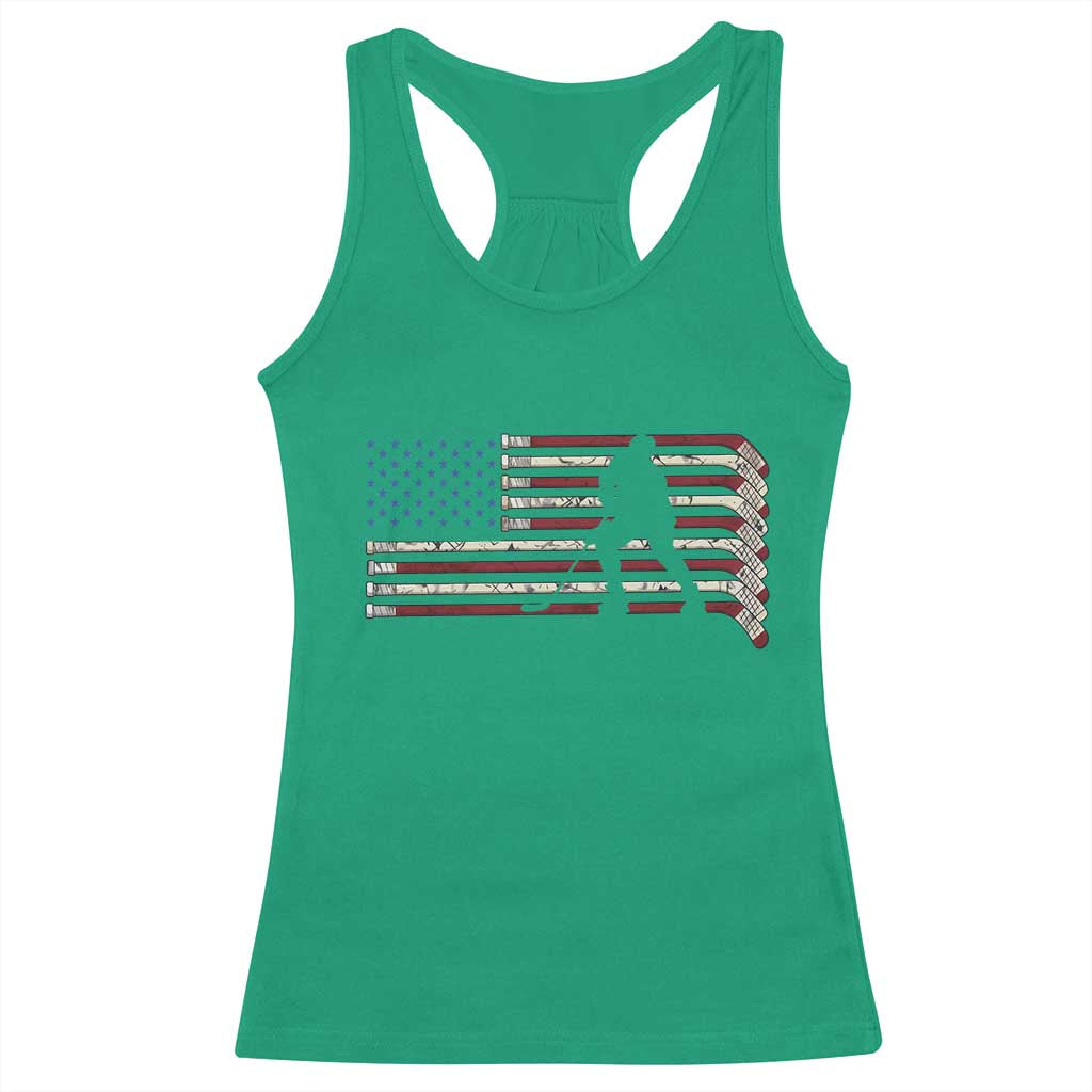 Patriotic Ice Hockey Sticks American Flag Racerback Tank Top