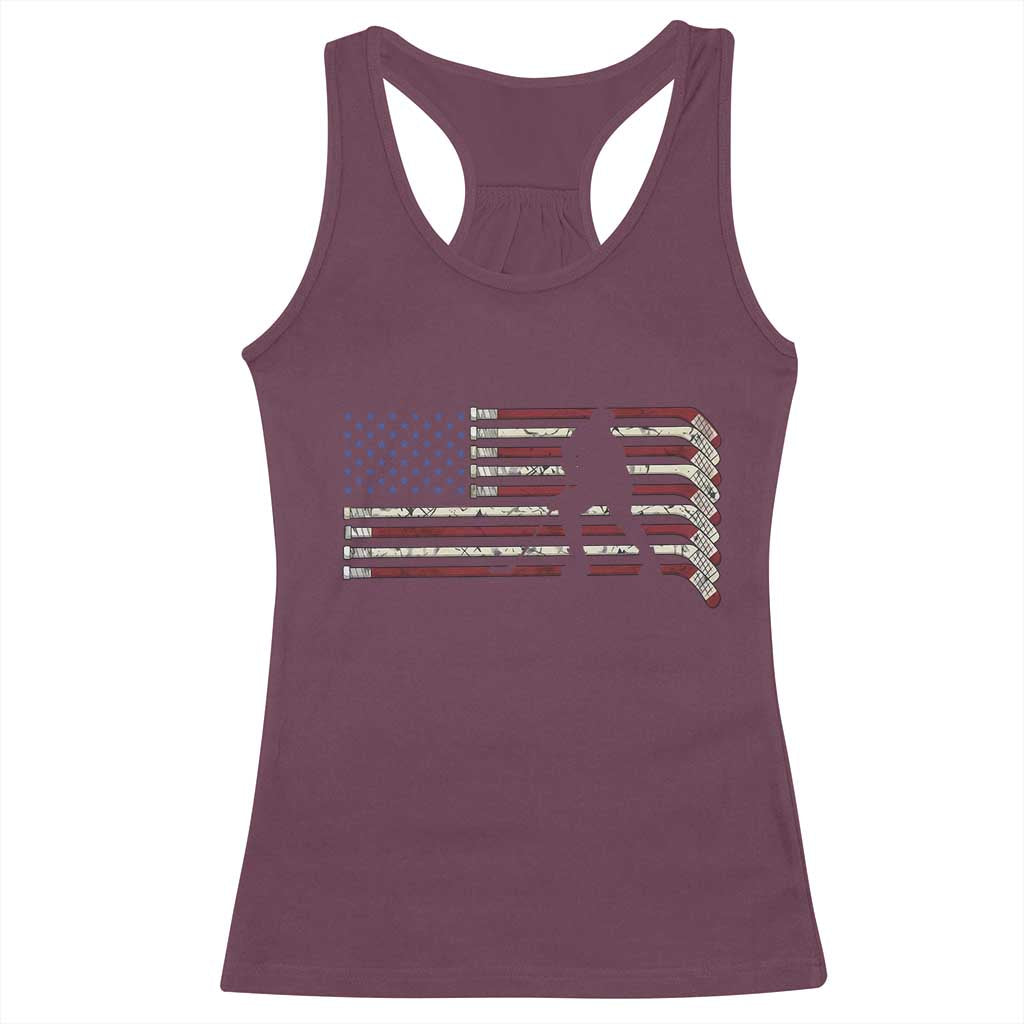 Patriotic Ice Hockey Sticks American Flag Racerback Tank Top