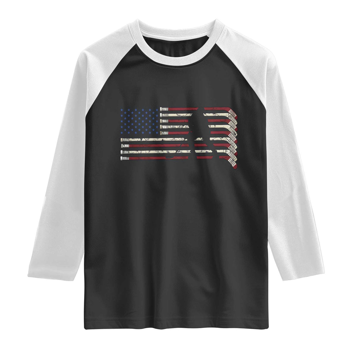 Patriotic Ice Hockey Sticks American Flag Raglan Shirt