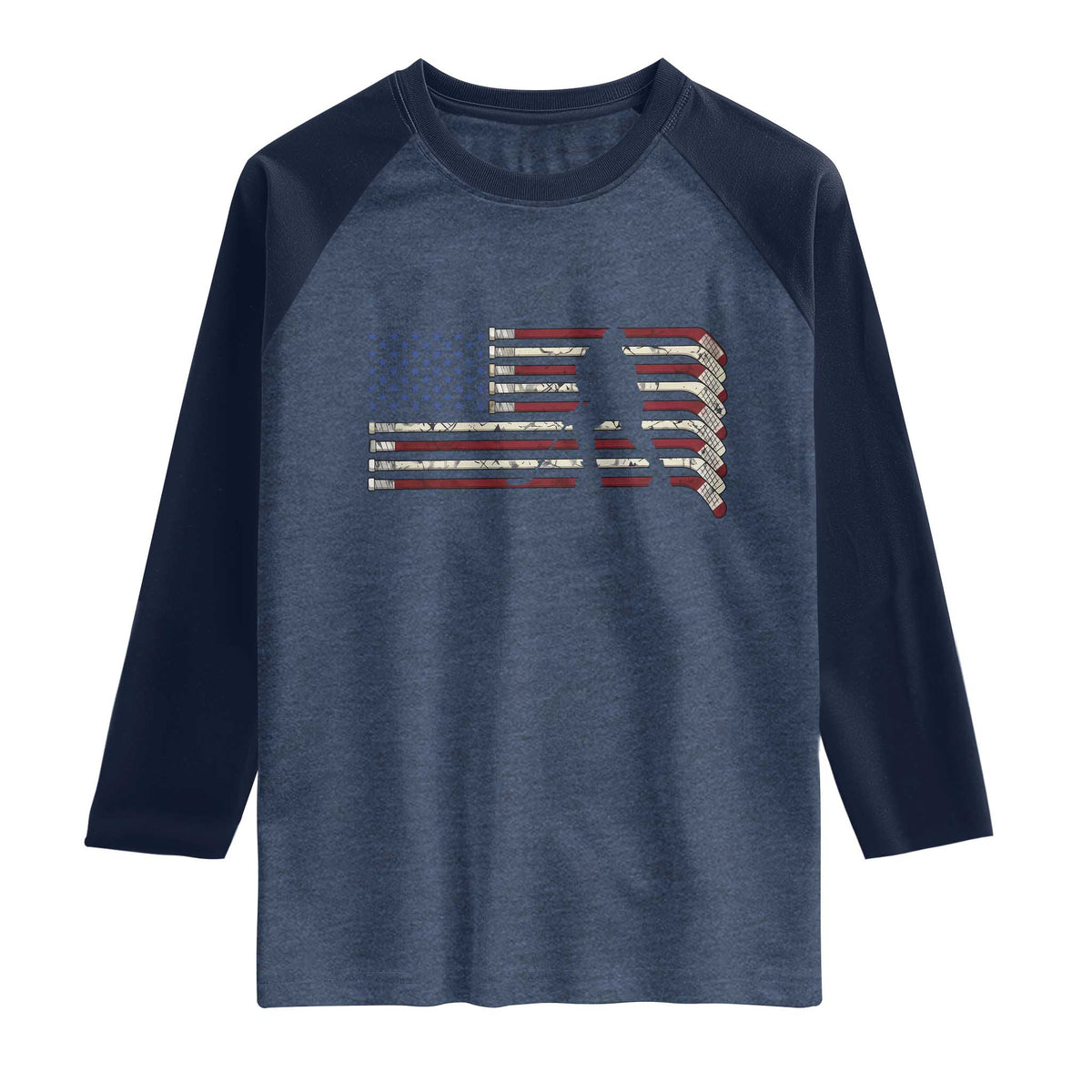 Patriotic Ice Hockey Sticks American Flag Raglan Shirt