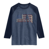 Patriotic Ice Hockey Sticks American Flag Raglan Shirt