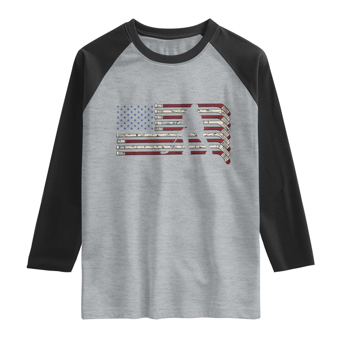 Patriotic Ice Hockey Sticks American Flag Raglan Shirt