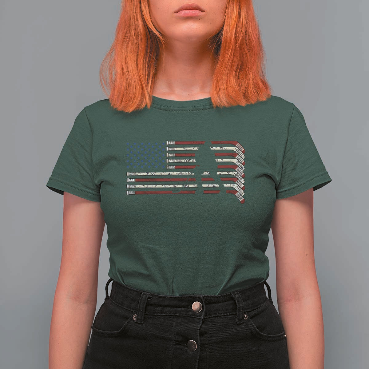 Patriotic Ice Hockey Sticks American Flag T Shirt For Women