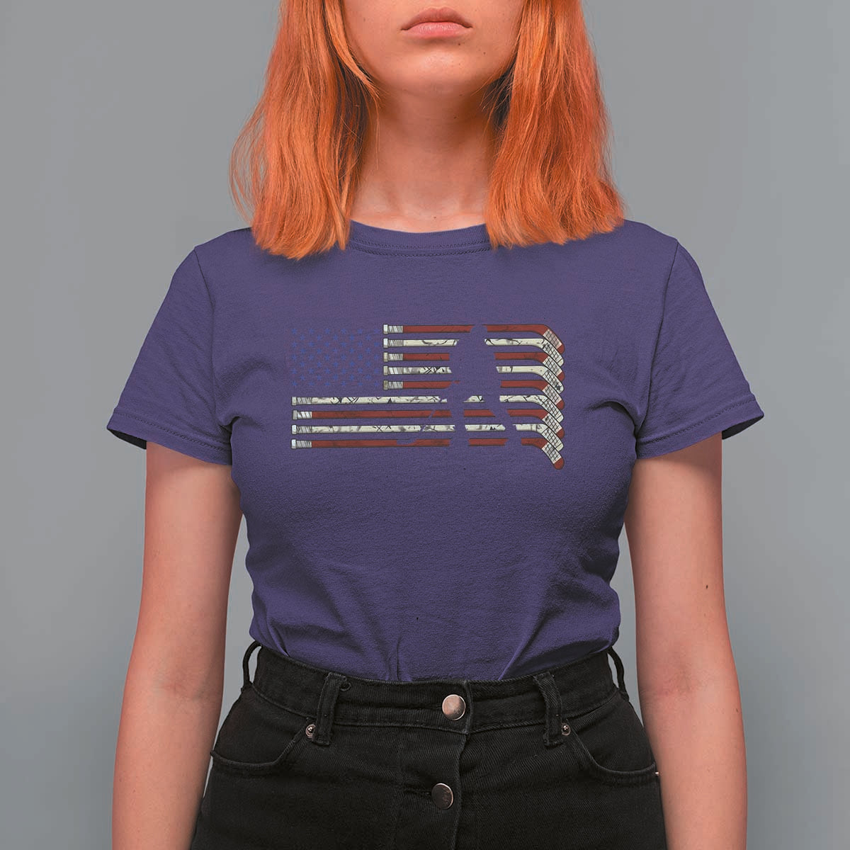 Patriotic Ice Hockey Sticks American Flag T Shirt For Women
