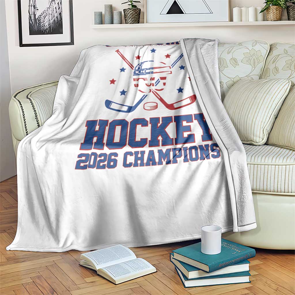 Hockey Champions 2026 Throw Blanket Patriotic Ice Hockey Fan