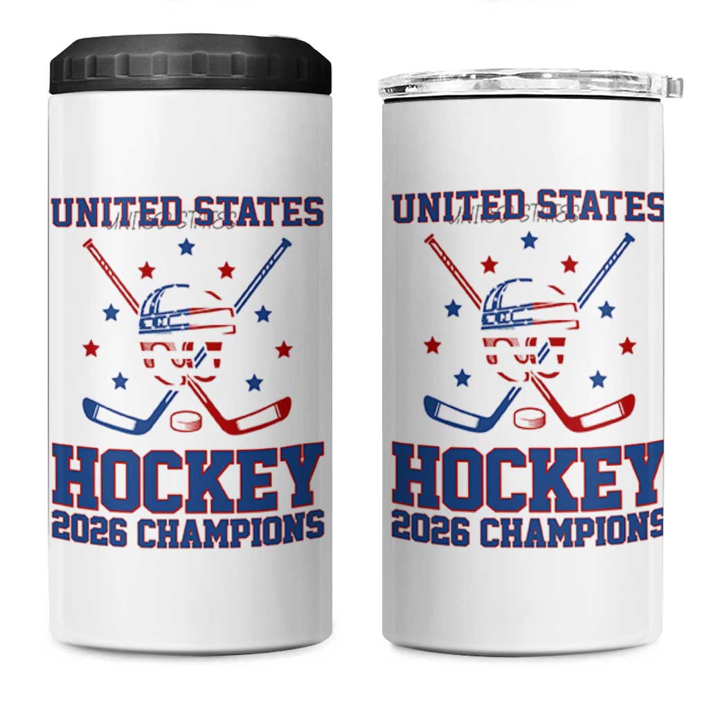 Hockey Champions 2026 4 in 1 Can Cooler Tumbler Patriotic Ice Hockey Fan