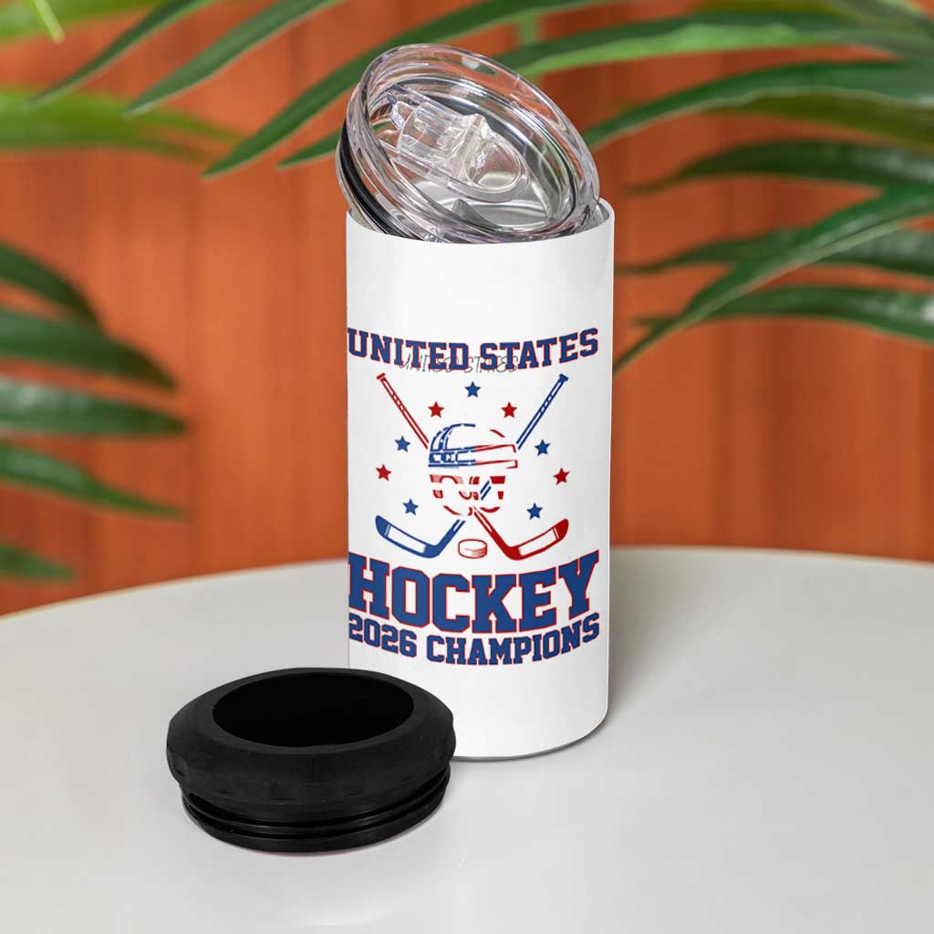 Hockey Champions 2026 4 in 1 Can Cooler Tumbler Patriotic Ice Hockey Fan
