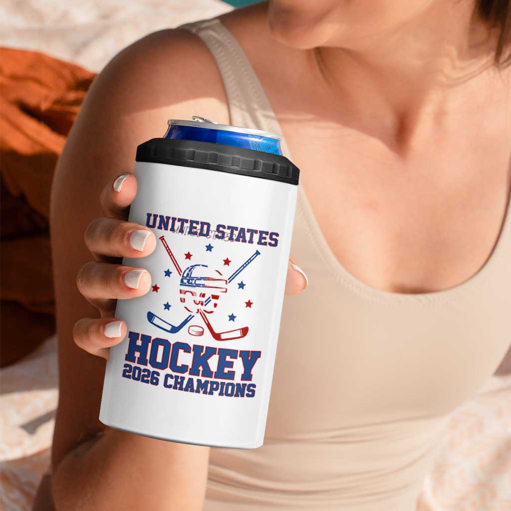 Hockey Champions 2026 4 in 1 Can Cooler Tumbler Patriotic Ice Hockey Fan