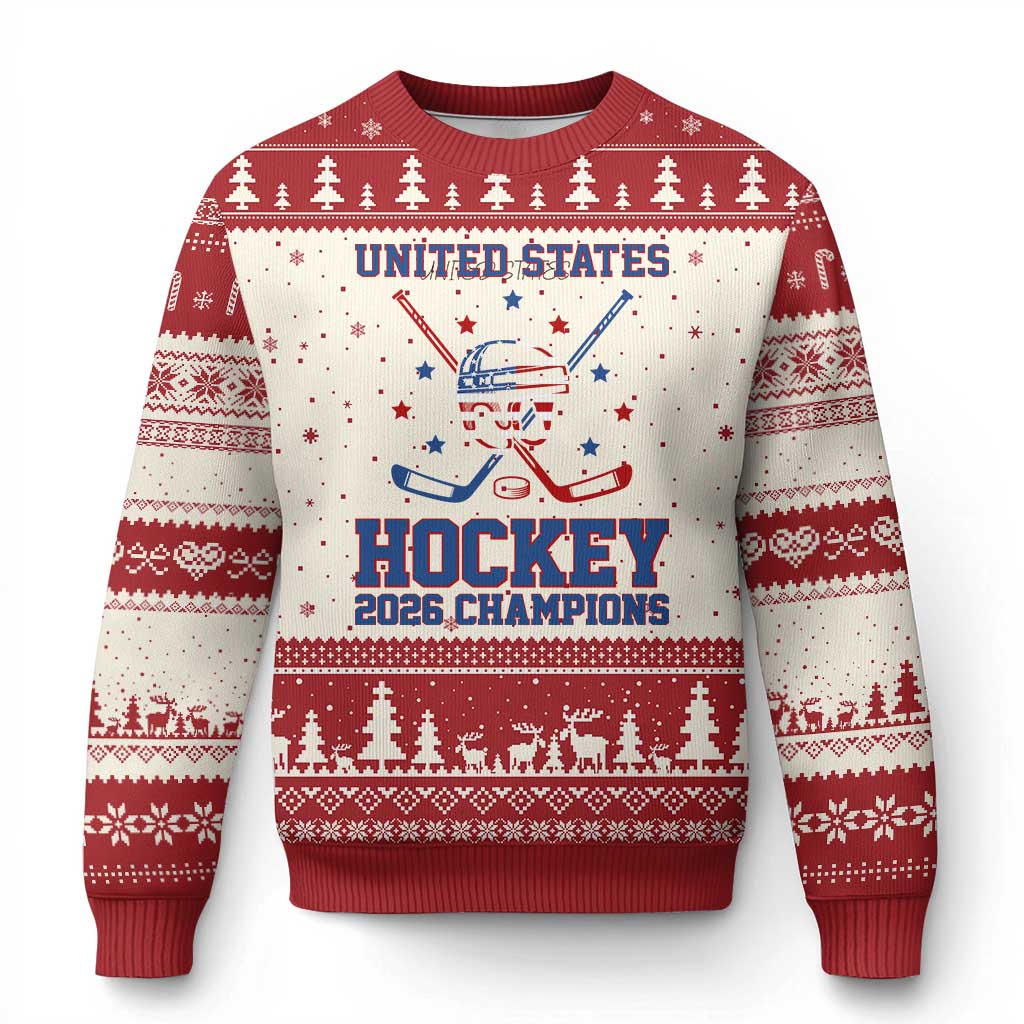 Hockey Champions 2026 Ugly Christmas Sweater Patriotic Ice Hockey Fan