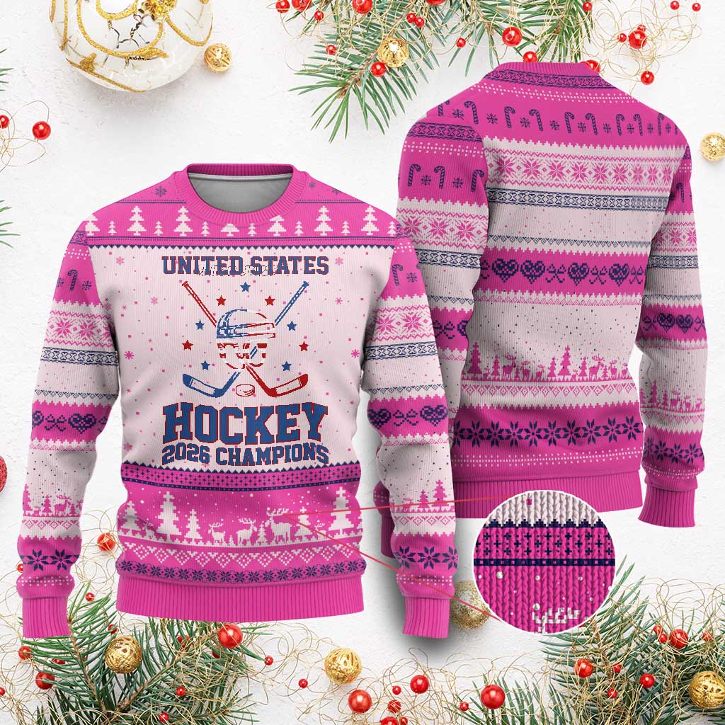 Hockey Champions 2026 Ugly Christmas Sweater Patriotic Ice Hockey Fan