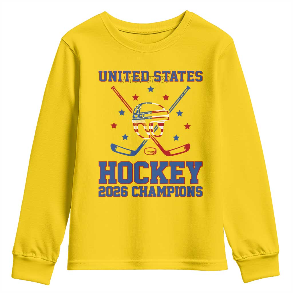Hockey Champions 2026 Youth Sweatshirt Patriotic Ice Hockey Fan