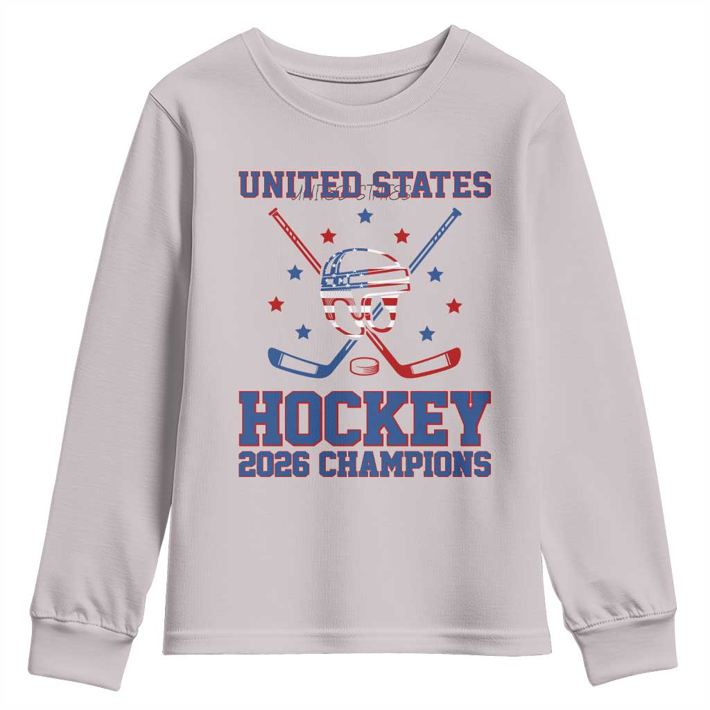 Hockey Champions 2026 Youth Sweatshirt Patriotic Ice Hockey Fan