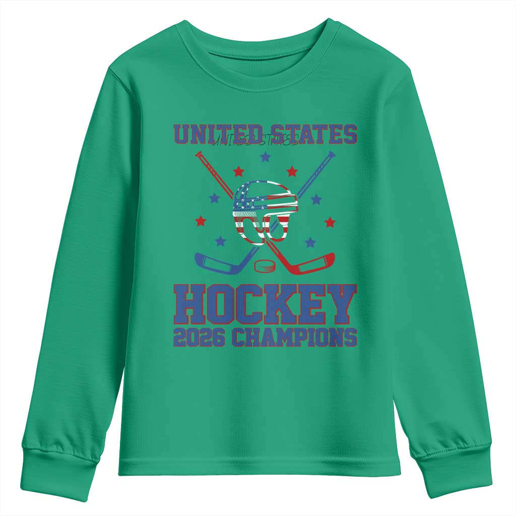 Hockey Champions 2026 Youth Sweatshirt Patriotic Ice Hockey Fan