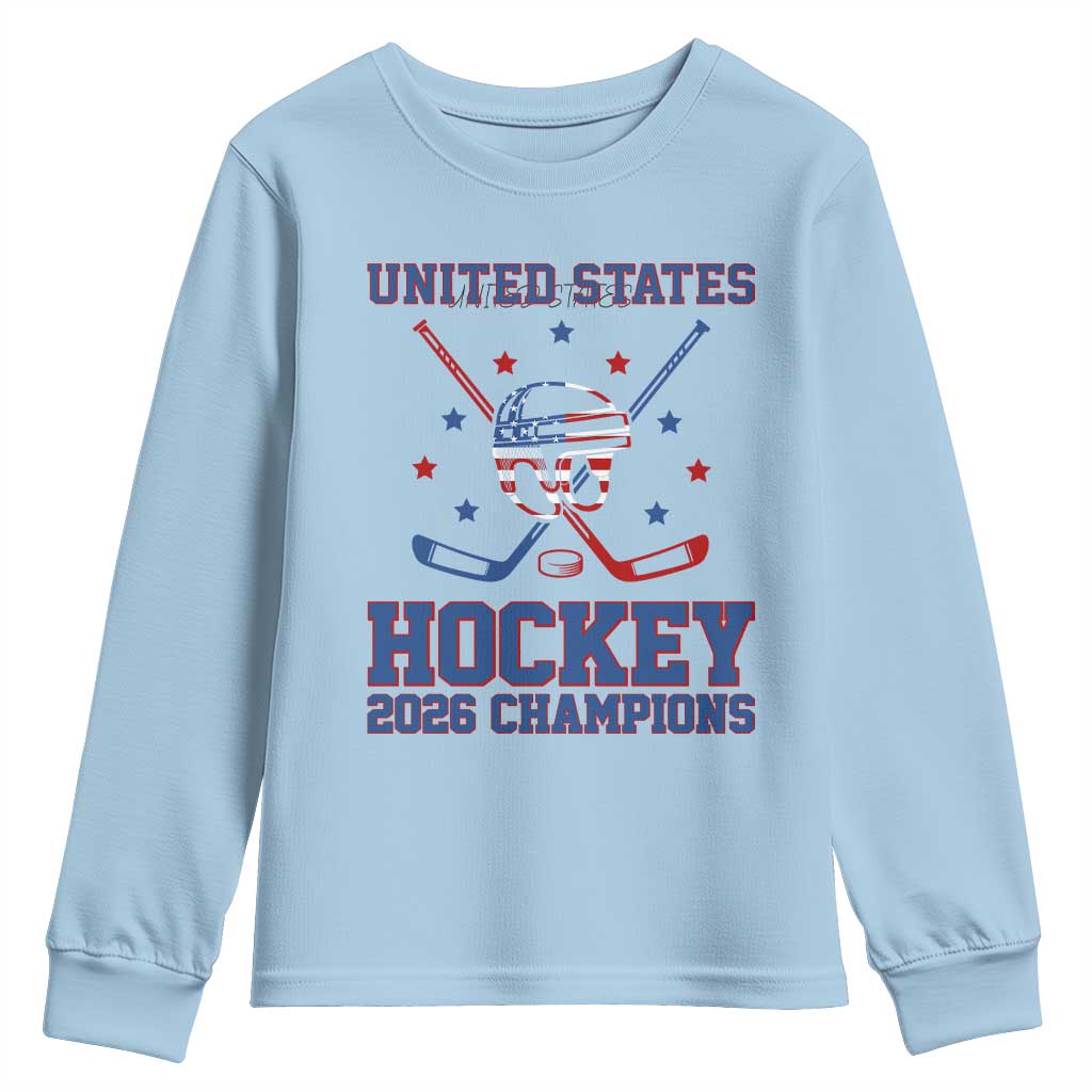 Hockey Champions 2026 Youth Sweatshirt Patriotic Ice Hockey Fan