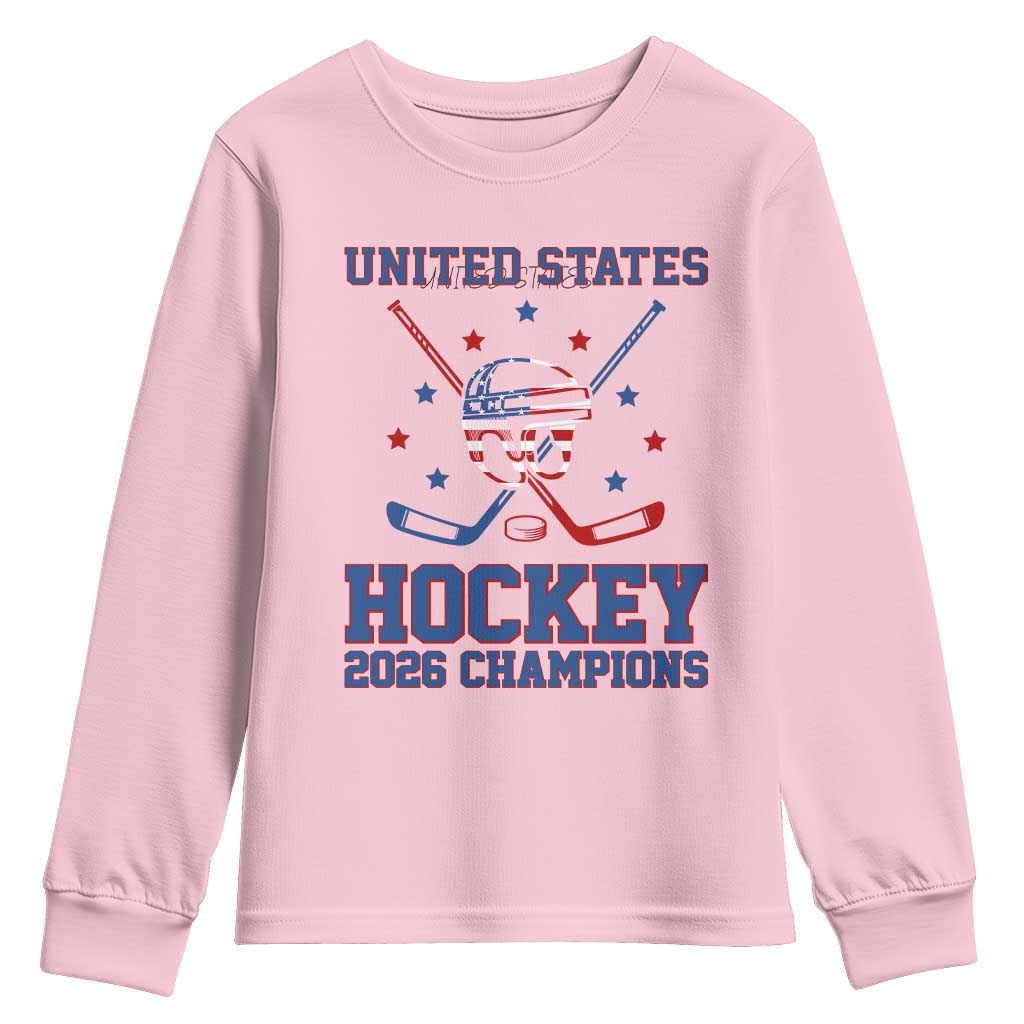 Hockey Champions 2026 Youth Sweatshirt Patriotic Ice Hockey Fan