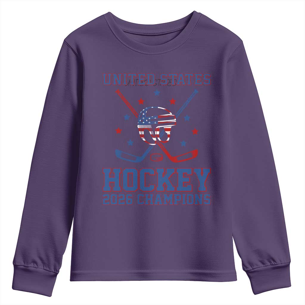 Hockey Champions 2026 Youth Sweatshirt Patriotic Ice Hockey Fan