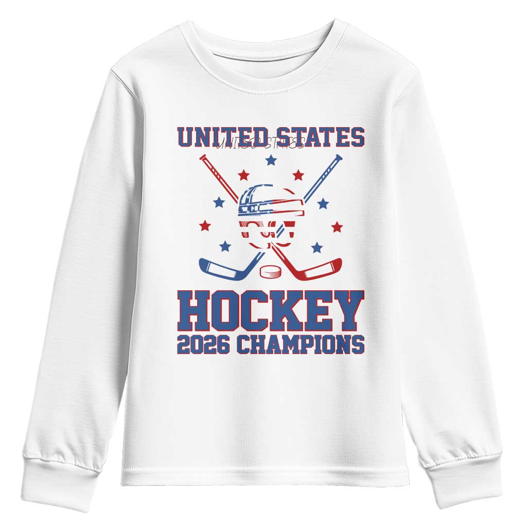 Hockey Champions 2026 Youth Sweatshirt Patriotic Ice Hockey Fan