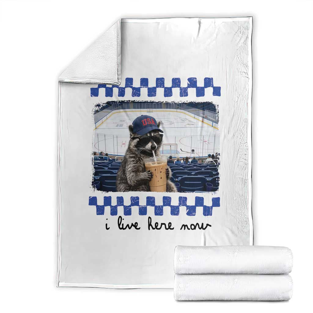 Hockey Mom Raccoon Iced Coffee Throw Blanket I Live Here Now
