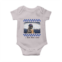 Hockey Mom Raccoon Iced Coffee Baby Onesie I Live Here Now