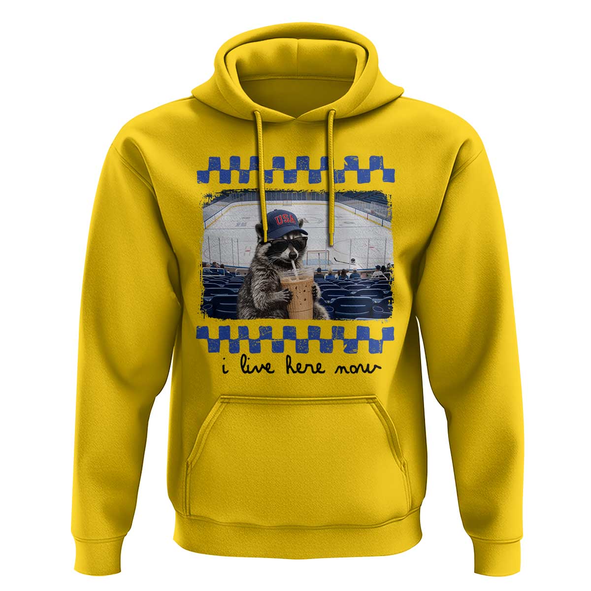 Hockey Mom Raccoon Iced Coffee Hoodie I Live Here Now