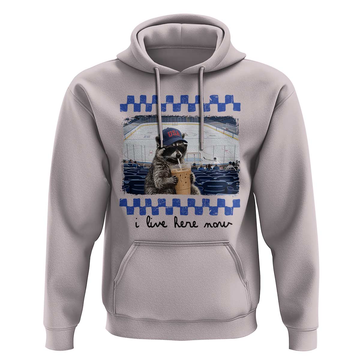 Hockey Mom Raccoon Iced Coffee Hoodie I Live Here Now