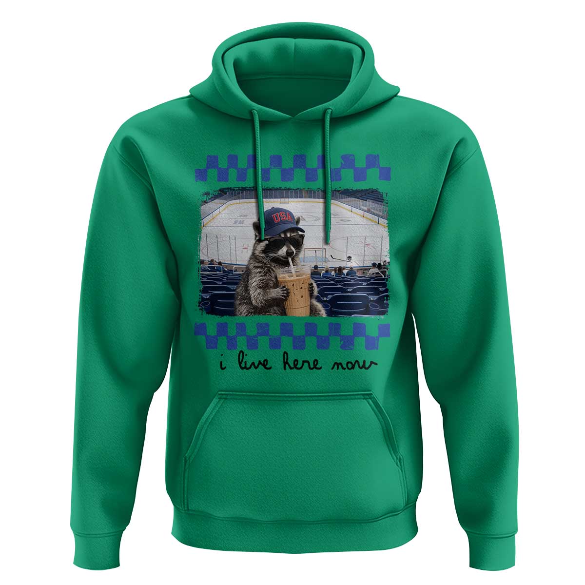 Hockey Mom Raccoon Iced Coffee Hoodie I Live Here Now