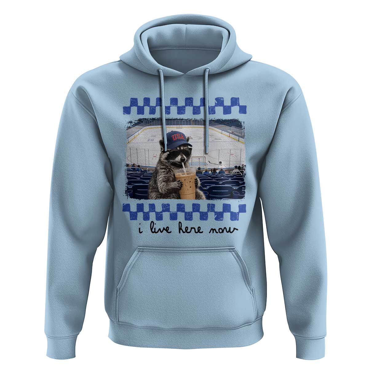 Hockey Mom Raccoon Iced Coffee Hoodie I Live Here Now