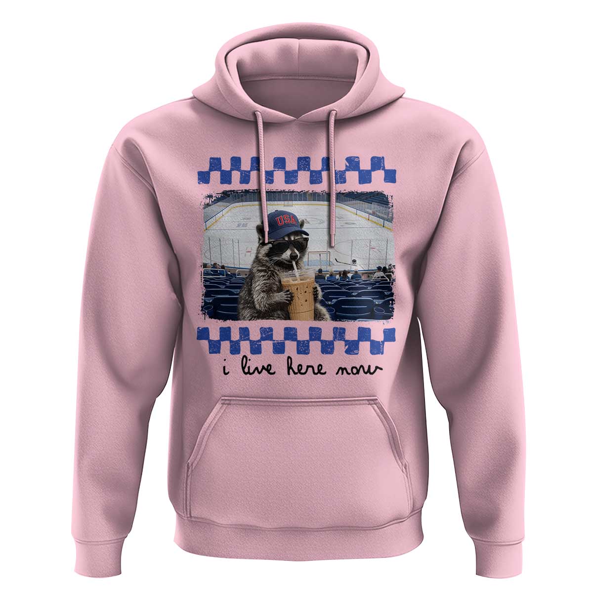 Hockey Mom Raccoon Iced Coffee Hoodie I Live Here Now