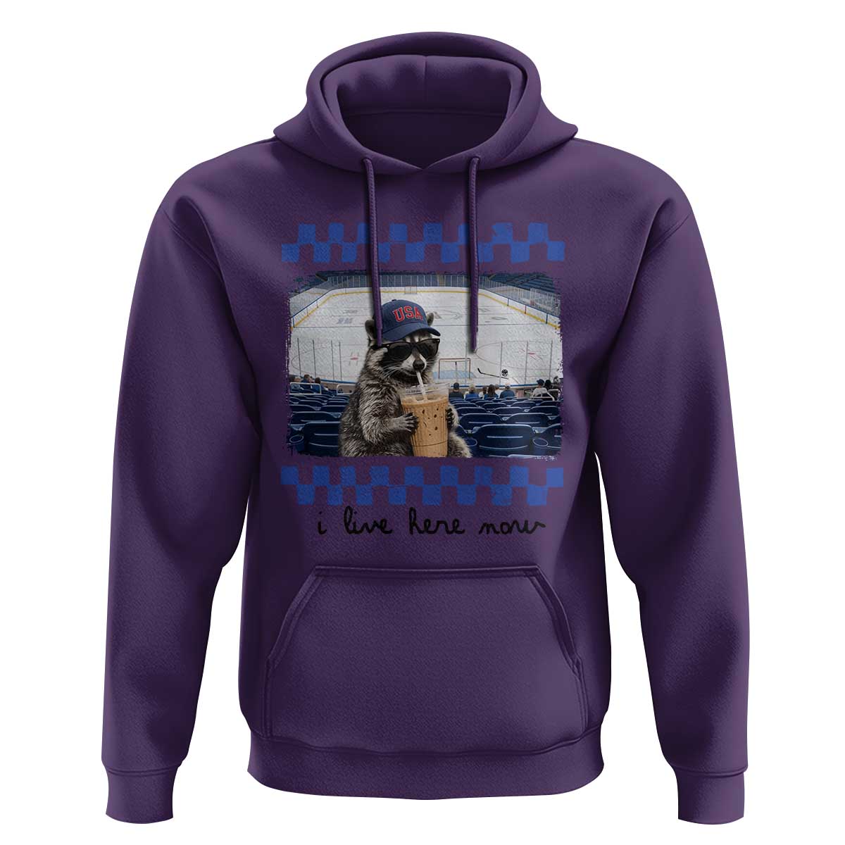 Hockey Mom Raccoon Iced Coffee Hoodie I Live Here Now