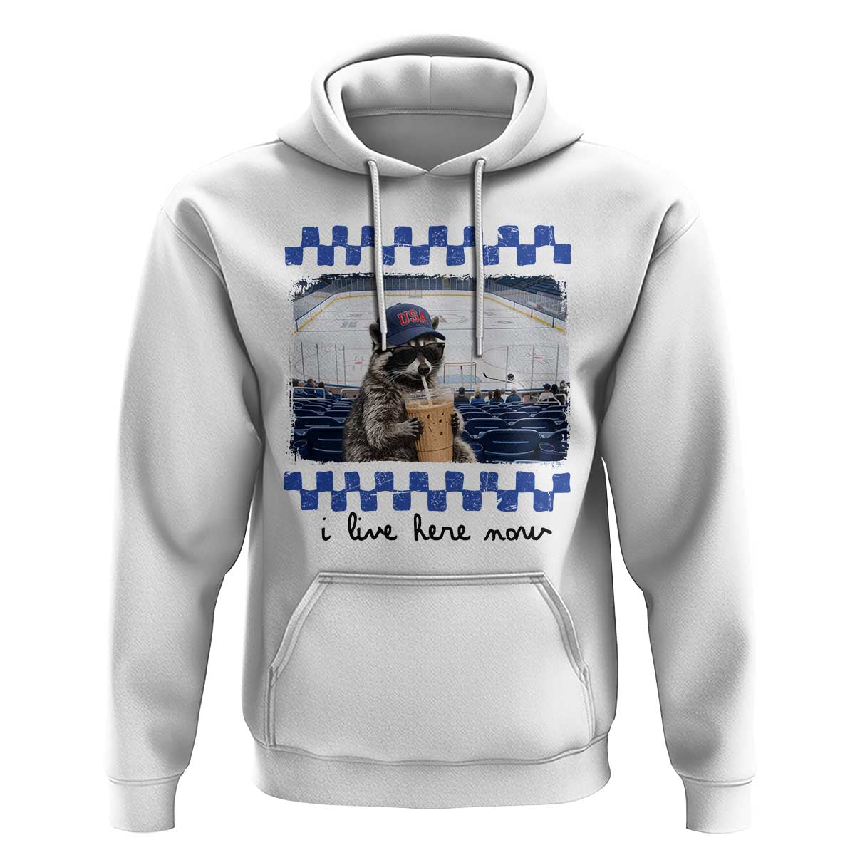 Hockey Mom Raccoon Iced Coffee Hoodie I Live Here Now