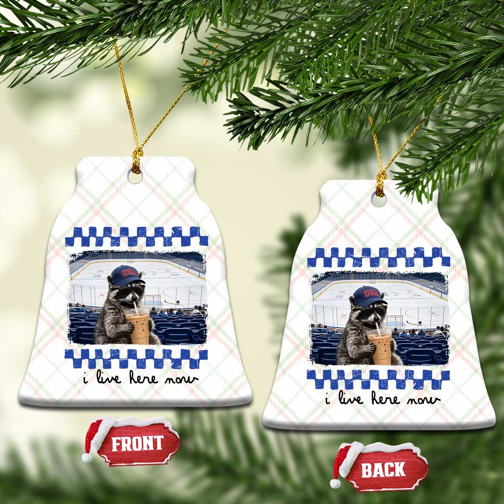 Hockey Mom Raccoon Iced Coffee Ceramic Ornament I Live Here Now