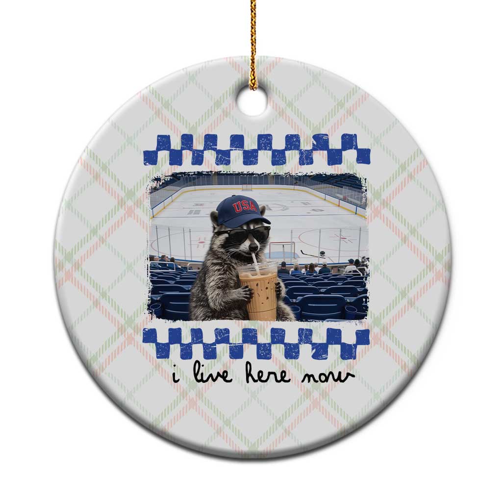 Hockey Mom Raccoon Iced Coffee Ceramic Ornament I Live Here Now