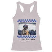 Hockey Mom Raccoon Iced Coffee Racerback Tank Top I Live Here Now