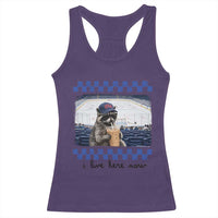 Hockey Mom Raccoon Iced Coffee Racerback Tank Top I Live Here Now