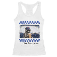 Hockey Mom Raccoon Iced Coffee Racerback Tank Top I Live Here Now