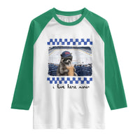 Hockey Mom Raccoon Iced Coffee Raglan Shirt I Live Here Now