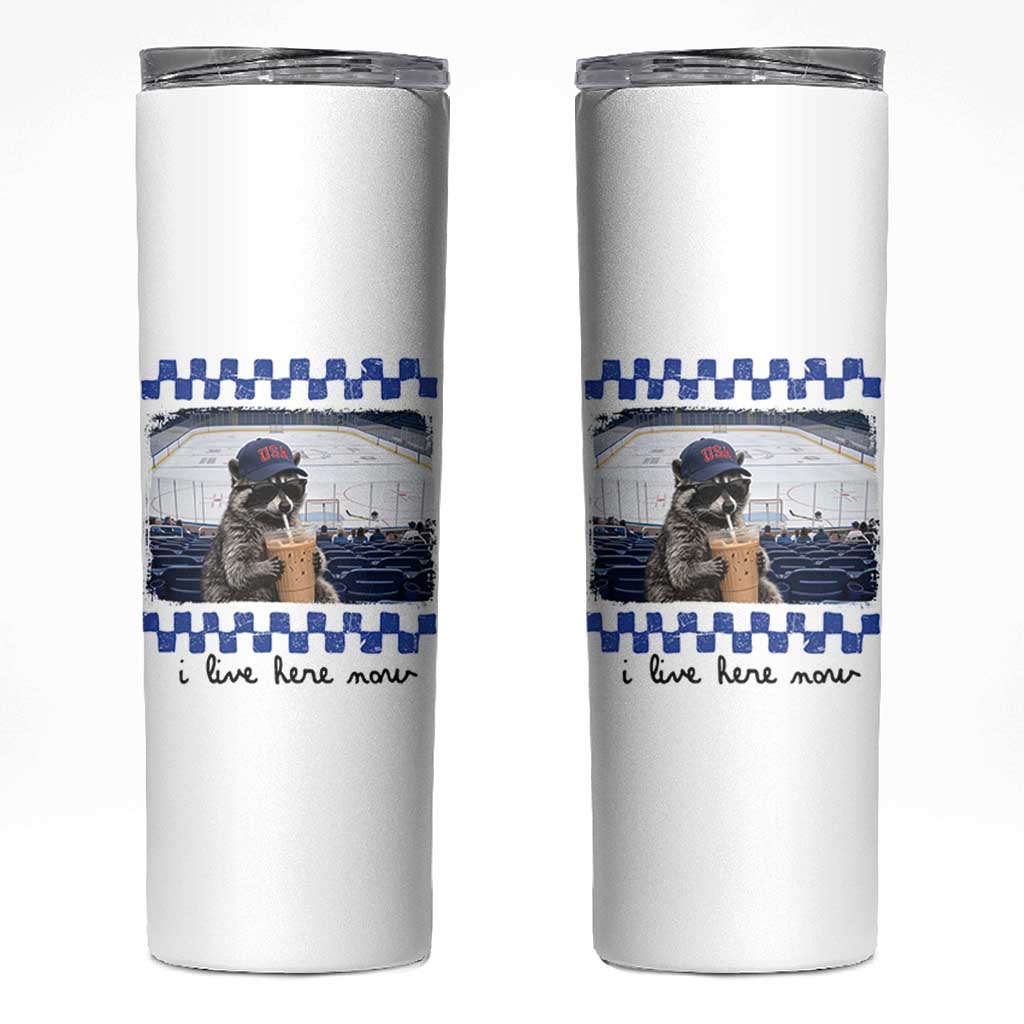Hockey Mom Raccoon Iced Coffee Skinny Tumbler I Live Here Now